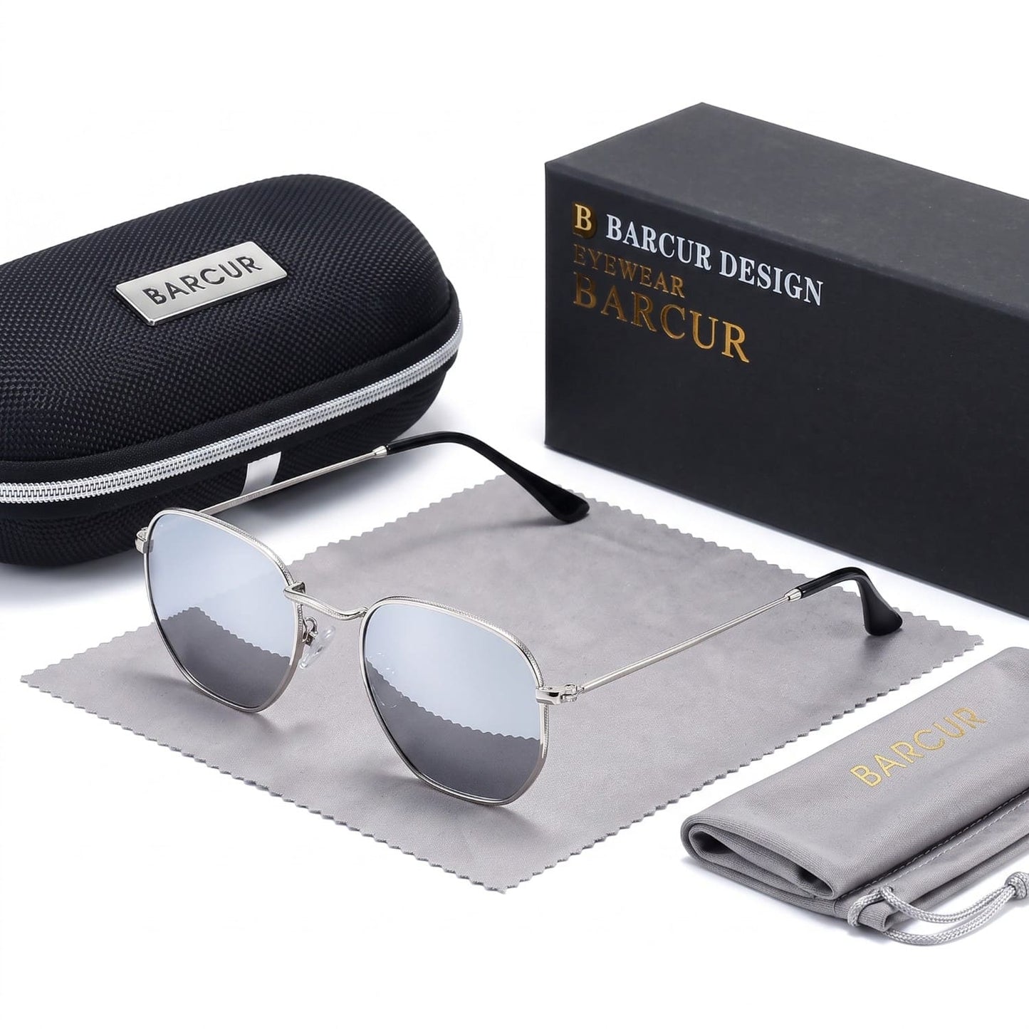 Barcur Sechseckige Retro-Sonnenbrille